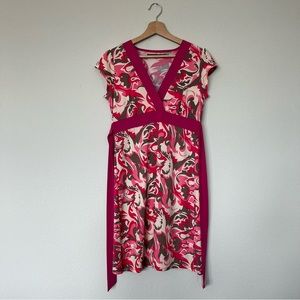 V neck mid dress in pink paisley , size M